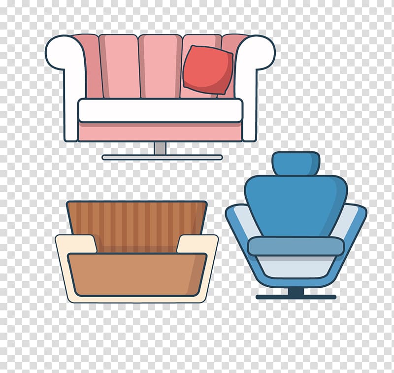 Couch Cartoon Icon, Cartoon three different looks sofa transparent background PNG clipart