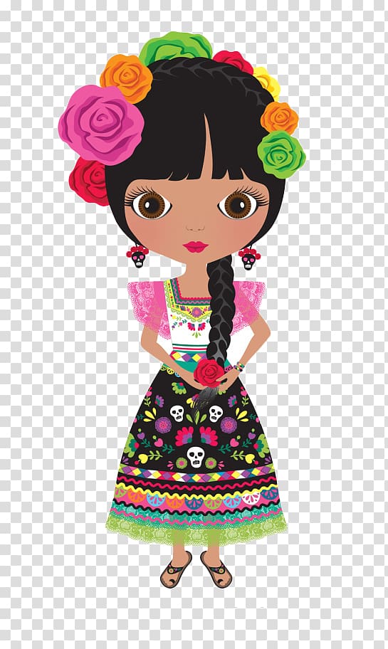 woman in floral dress illustration, Mexico Mexican cuisine , Hand-painted Mexican girl transparent background PNG clipart