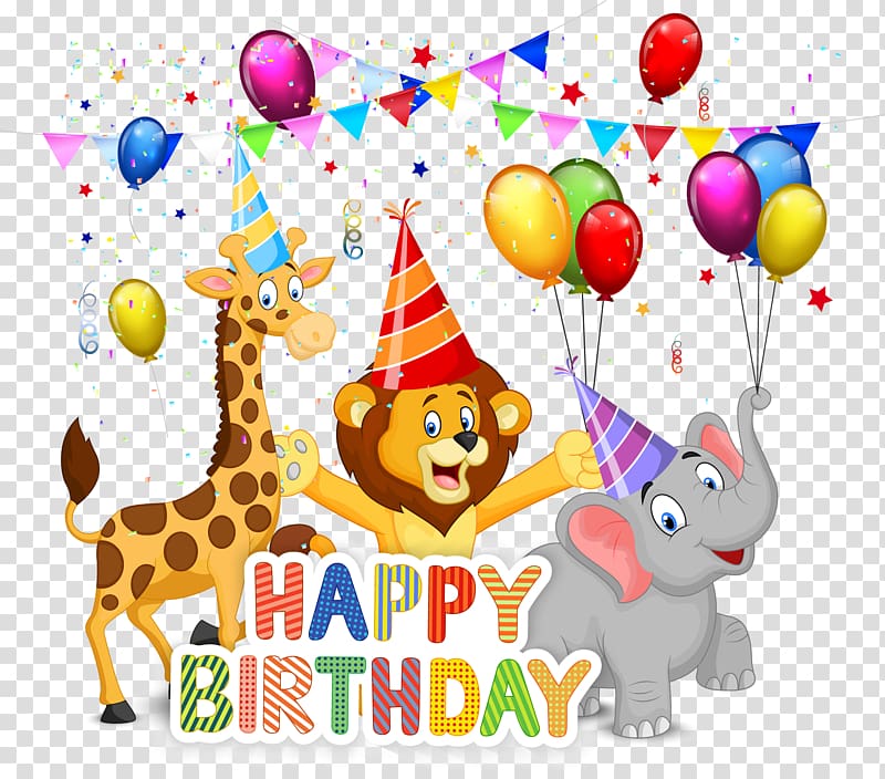 happy birthday animals illustration, happy Birthday transparent background PNG clipart