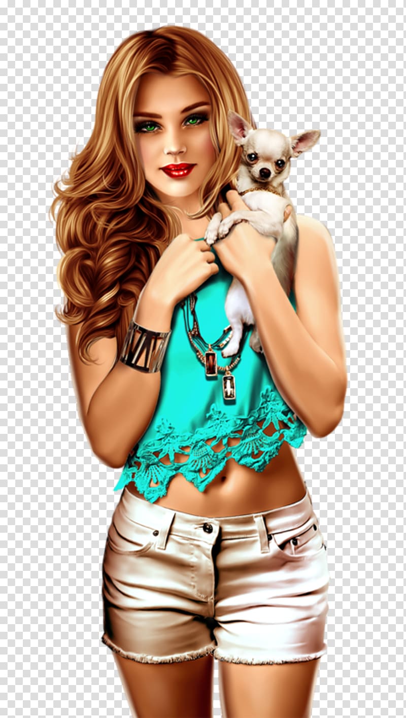 woman in teal crop-top carrying puppy illustration, Drawing Digital art Digital illustration, girls transparent background PNG clipart