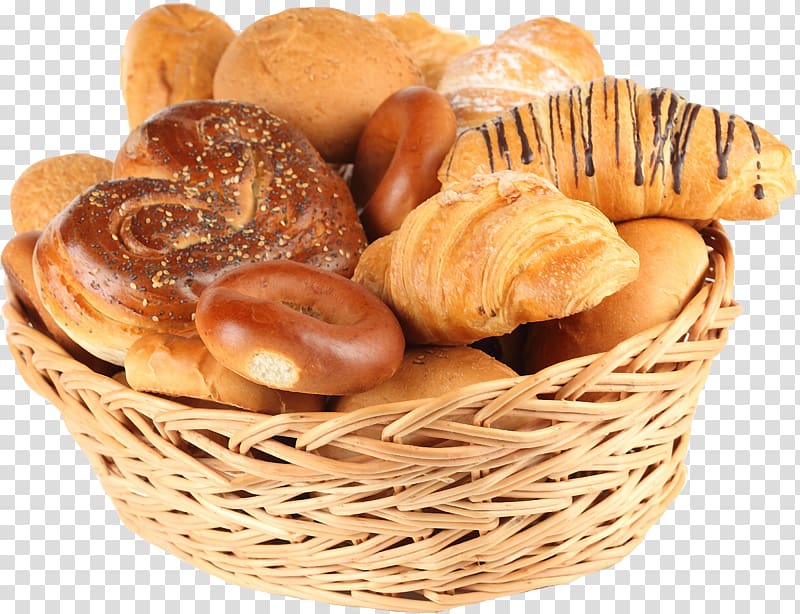 wicker basket with breads, The Basket of Bread Bakery, bread transparent background PNG clipart