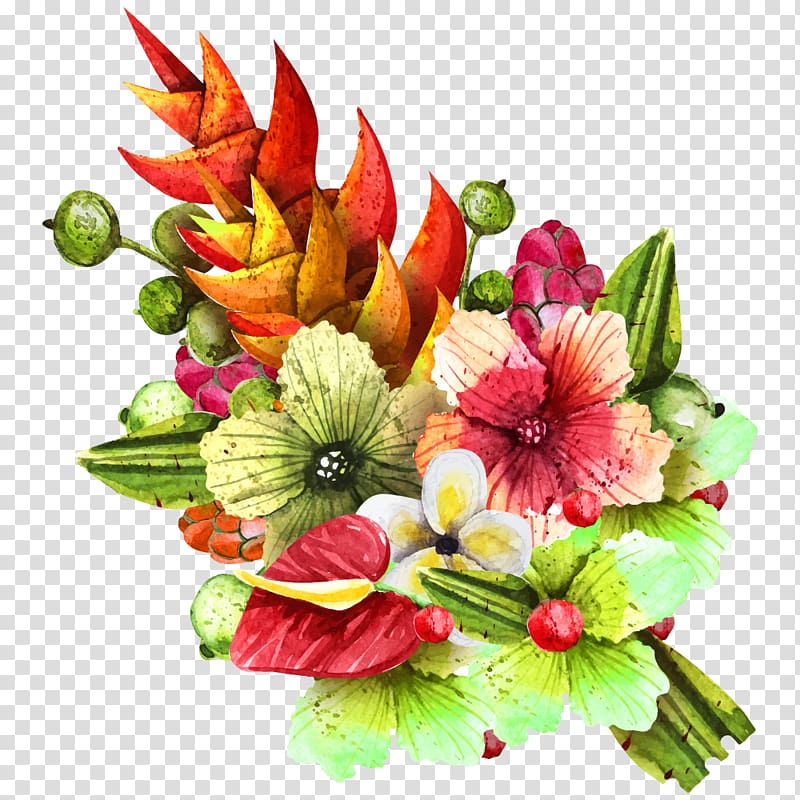 multiclored flower decor, Flower bouquet, Tropical plants transparent background PNG clipart