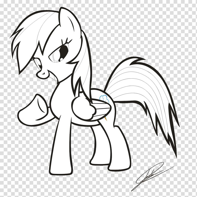 Pony Rainbow Dash Line art Sketch Black and white, black and white rainbow dash transparent background PNG clipart