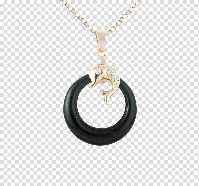 Necklace Pendant Dolphin, Black necklace transparent background PNG clipart