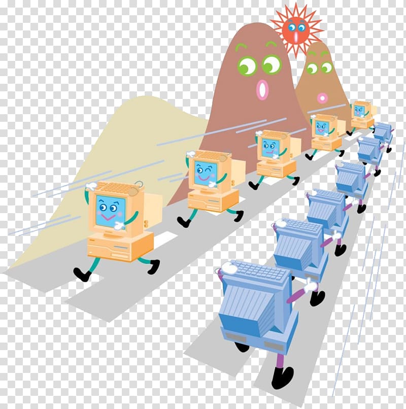 Cartoon Computer Illustration, Two rows of computers transparent background PNG clipart