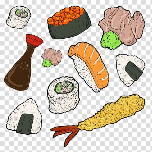 Food Sushi Drawing Art, cartoon sushi transparent background PNG clipart