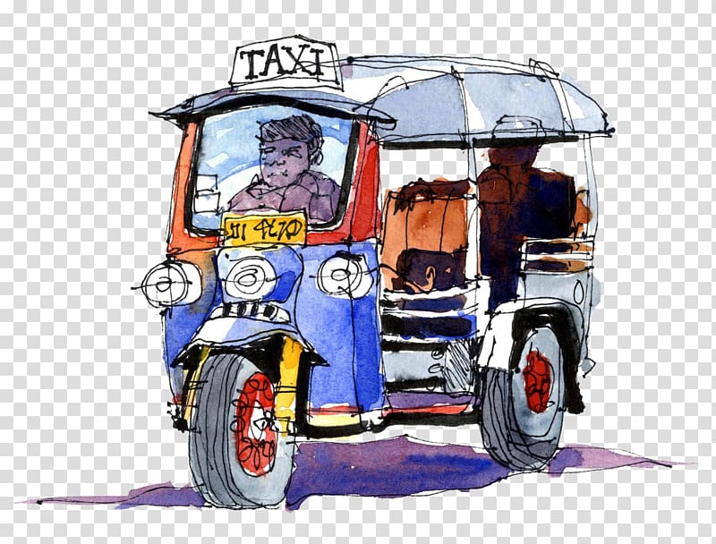 Rickshaw Watercolor painting Drawing Fornies S.A. Sketch, Drawing taxi pull material Free transparent background PNG clipart