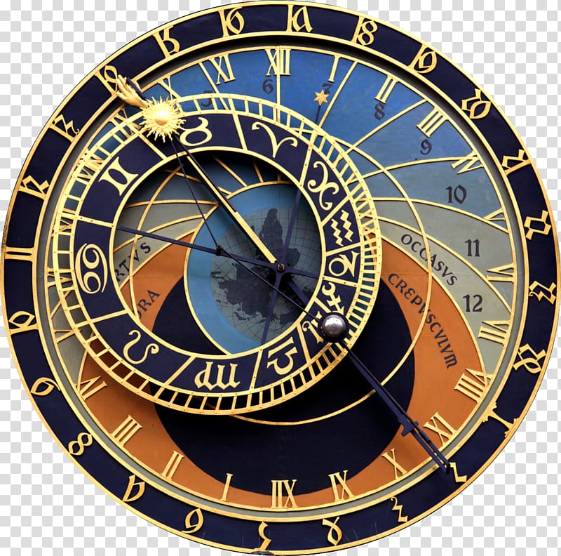 multicolored clock illustration, Prague astronomical clock Old Town Hall Old Town Square, Retro clock transparent background PNG clipart