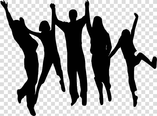 silhouette of five people jumping white holding hands, Party Dance , Free People Art transparent background PNG clipart