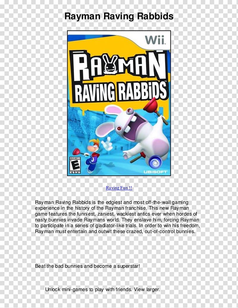 Rayman Raving Rabbids 2 Wii Xbox 360, Raving Rabbids transparent background PNG clipart