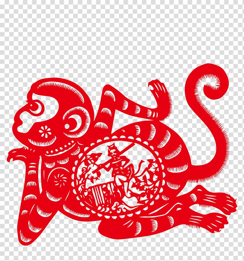 Monkey Chinese zodiac Chinese New Year Tai Sui Rat, Paper-cut monkeys transparent background PNG clipart