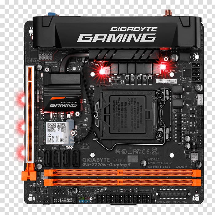 Intel Mini-ITX LGA 1151 Motherboard GIGABYTE Gigabyte GA-Z270N-GAMING 5, Z270 Motherboards transparent background PNG clipart