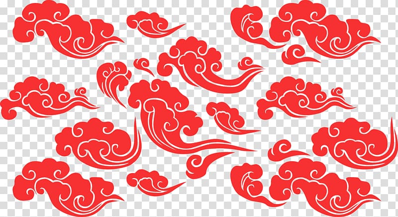 red floral illustration, Cloud Euclidean Illustration, red lucky cloud creative classical Chinese style transparent background PNG clipart