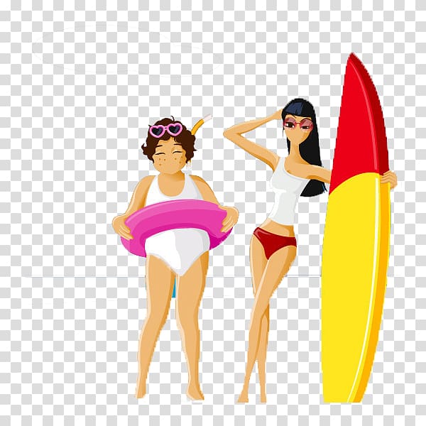 Beach , Fat beauty and skinny beauty surf the sea transparent background PNG clipart