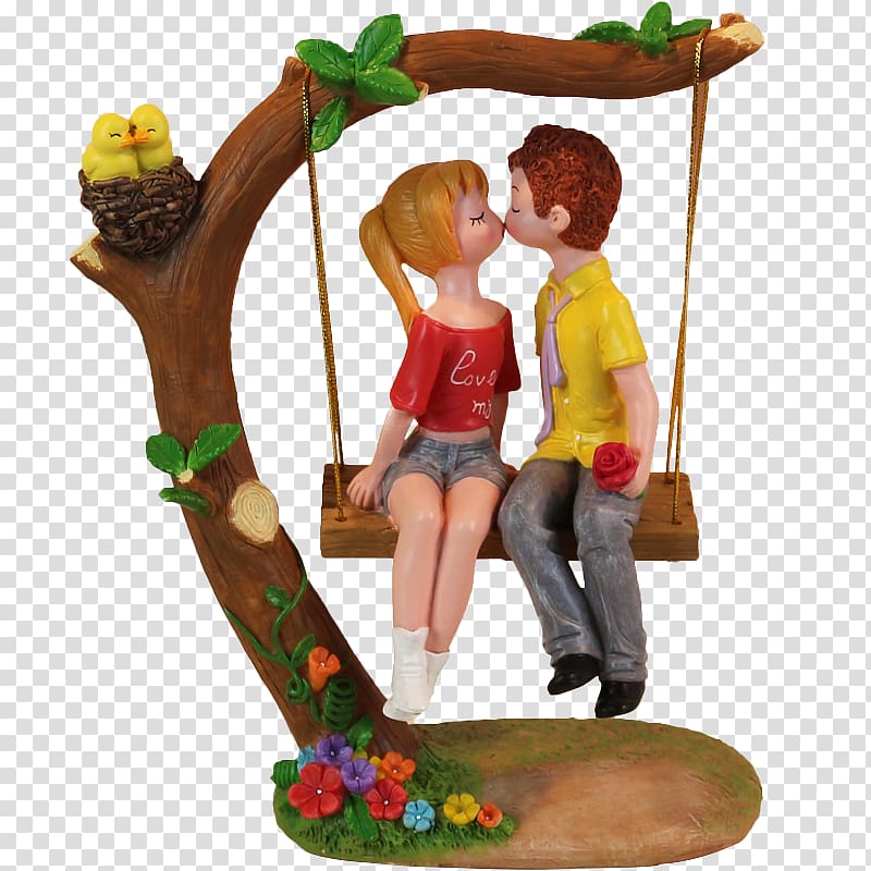 couple sitting on brown hanging bench while kissing figurine, Gift Kiss couple Goods Significant other, Couples kiss doll gift ornaments transparent background PNG clipart