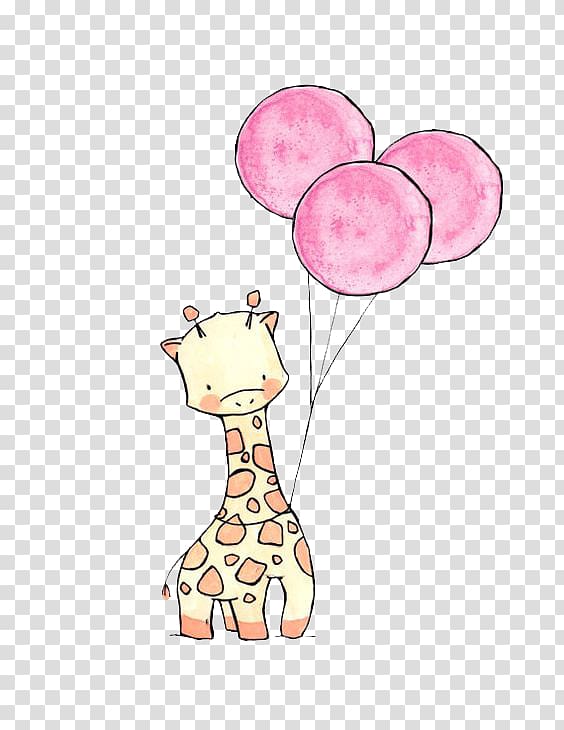 giraffe with tree balloons drawing, Paper Drawing Art Watercolor painting Illustration, Giraffe Balloon transparent background PNG clipart