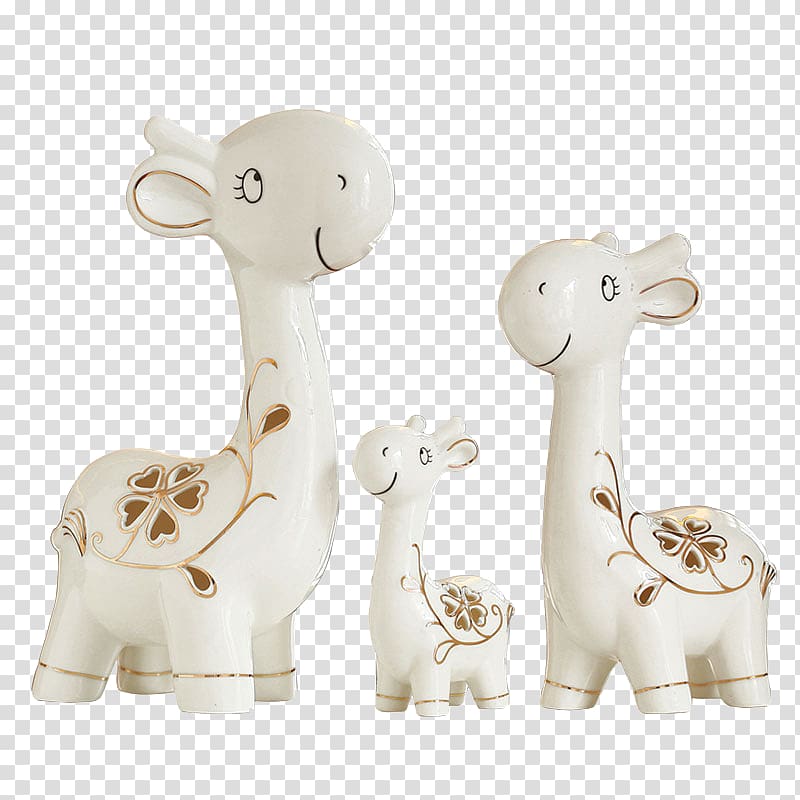 Red deer Giraffe Ceramic Ornament, A family of three deer ornaments transparent background PNG clipart