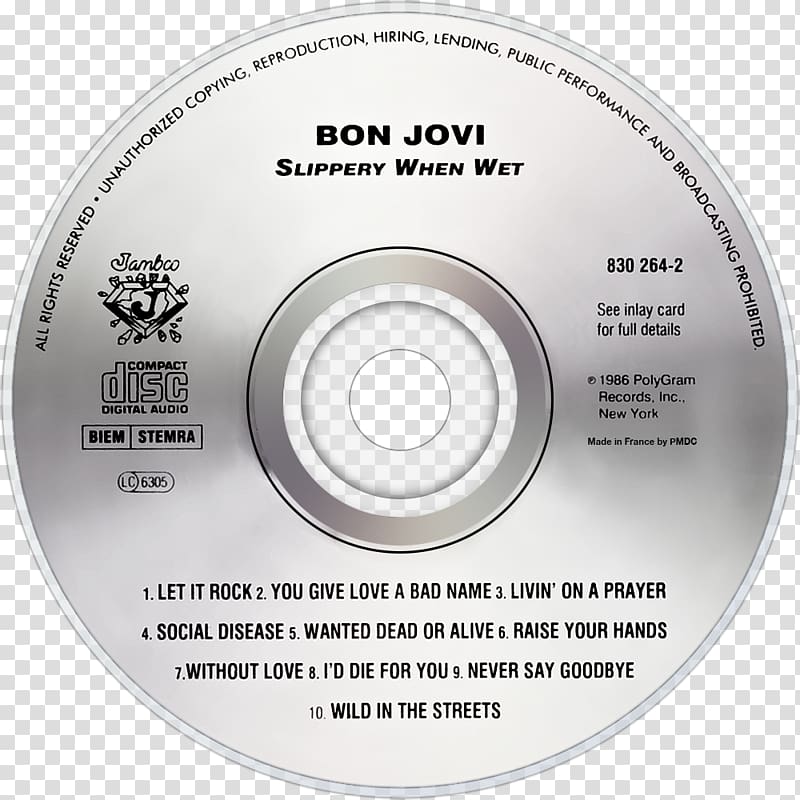 Compact disc Slippery When Wet Music Bon Jovi, bon jovi transparent background PNG clipart