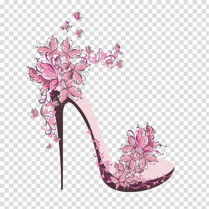 illustration of floral stiletto, High-Heel Wedding Church High-heeled footwear Shoe , Pink high heels transparent background PNG clipart
