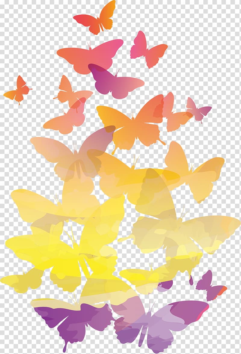 yellow, purple, and pink butterfly art, Butterfly T-shirt Hoodie, butterfly transparent background PNG clipart