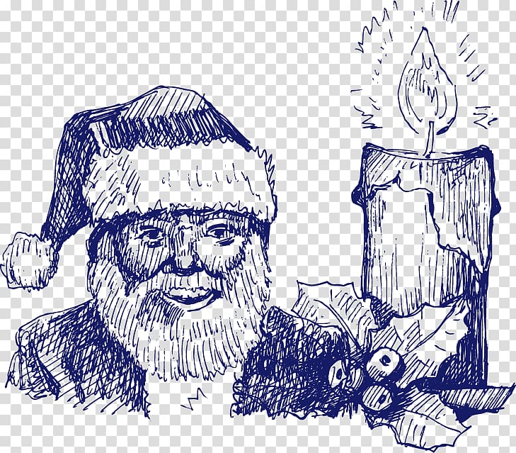 Santa Claus Paper Christmas Illustration, Blue hand-painted Santa Claus candle element transparent background PNG clipart