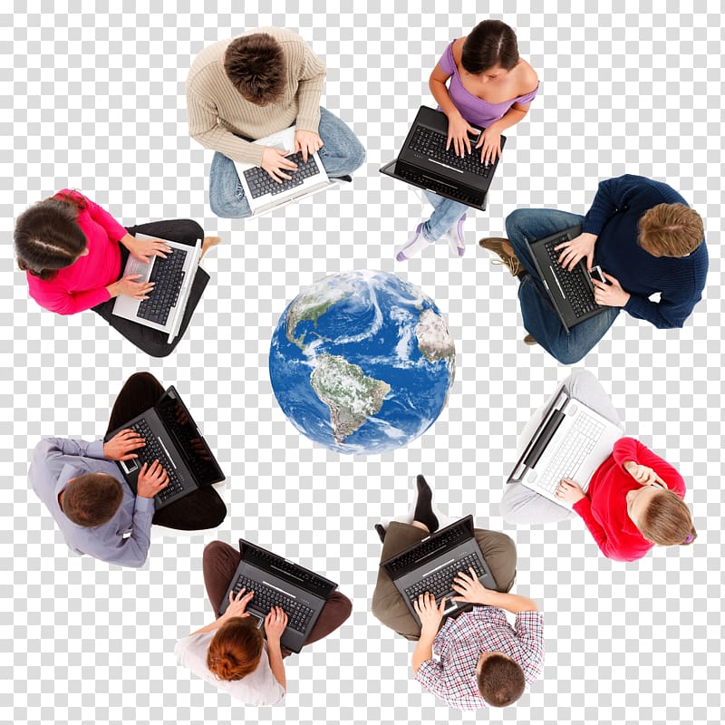 eight person using laptop with earth in the center illustration, Social media Entrepreneurship Leadership Business, Internet People transparent background PNG clipart