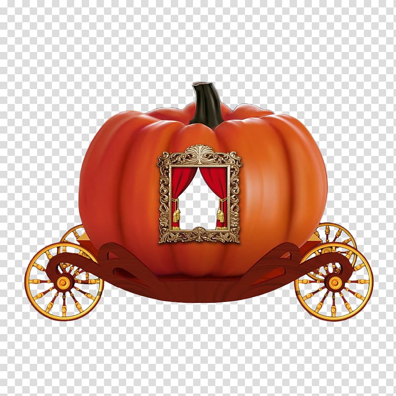 orange and red Cinderella carriage , Cinderella Pumpkin Calabaza, Cartoon pumpkin carriage transparent background PNG clipart