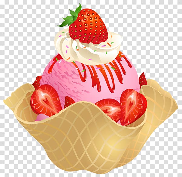 Strawberry ice cream Ice cream cone Waffle, Delicious cakes transparent background PNG clipart