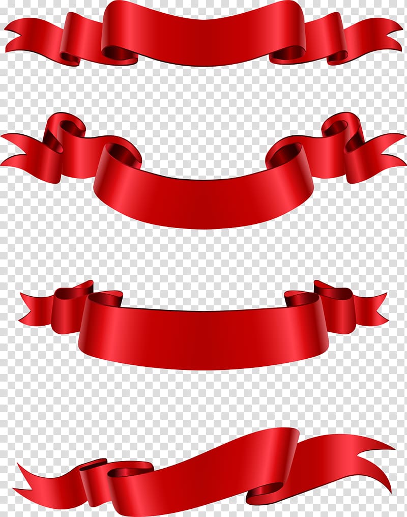 Four red ribbons, Ribbon Paper, Exquisite red ribbon transparent ...