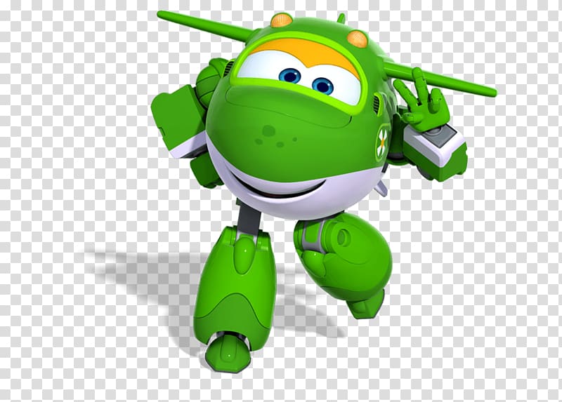 green plane robot cartoon character, Mira Making Peace Sign transparent background PNG clipart