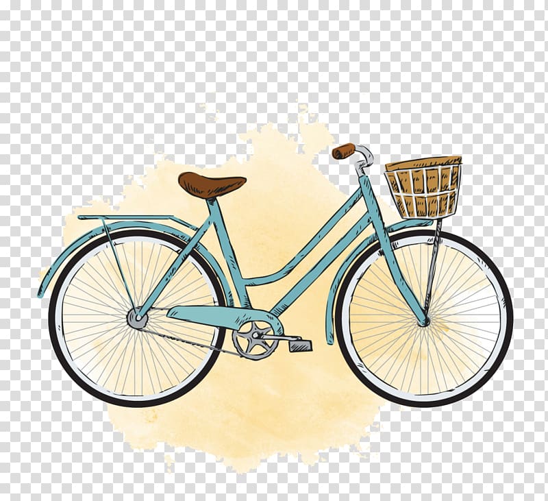 teal beach bicycle , City bicycle Watercolor painting Vintage clothing, Cartoon bicycle transparent background PNG clipart