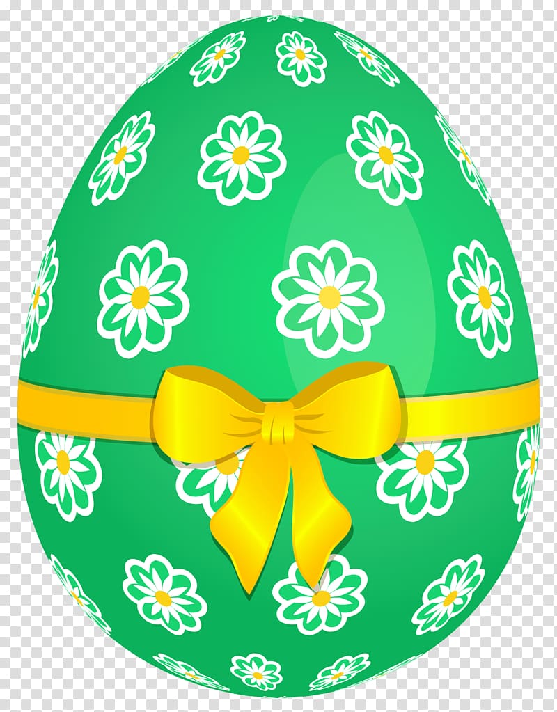 green and white floral egg illustration, Easter egg, Green Easter Egg with Flowers and Yellow Bow transparent background PNG clipart
