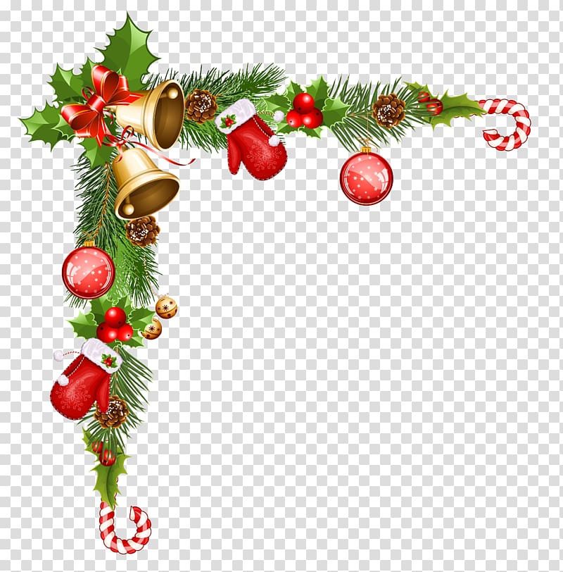 Christmas cane and ings border, Christmas ornament Santa Claus , Christmas Decorative Ornaments transparent background PNG clipart