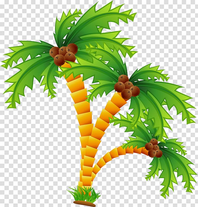 Cartoon Beach Desert island , Cartoon coconut trees transparent background PNG clipart