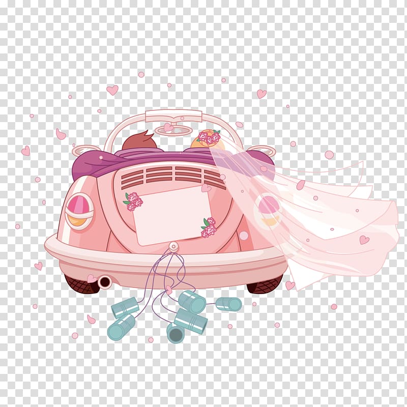 pink convertible wedding car , Car Wedding invitation , Romantic wedding cartoon transparent background PNG clipart