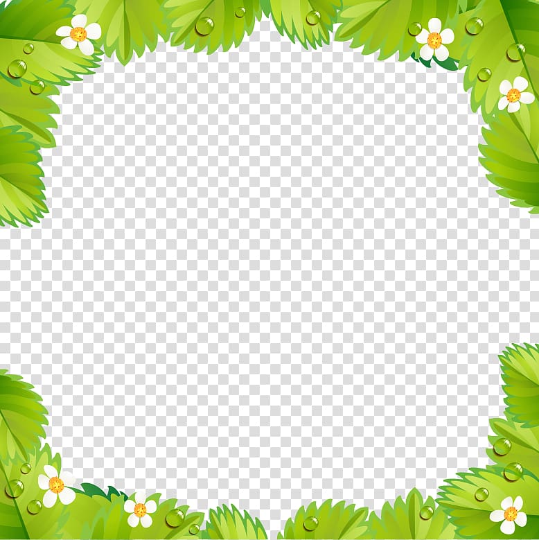 green and white floral border, Strawberry pie Shortcake, Green leaf frame background material transparent background PNG clipart