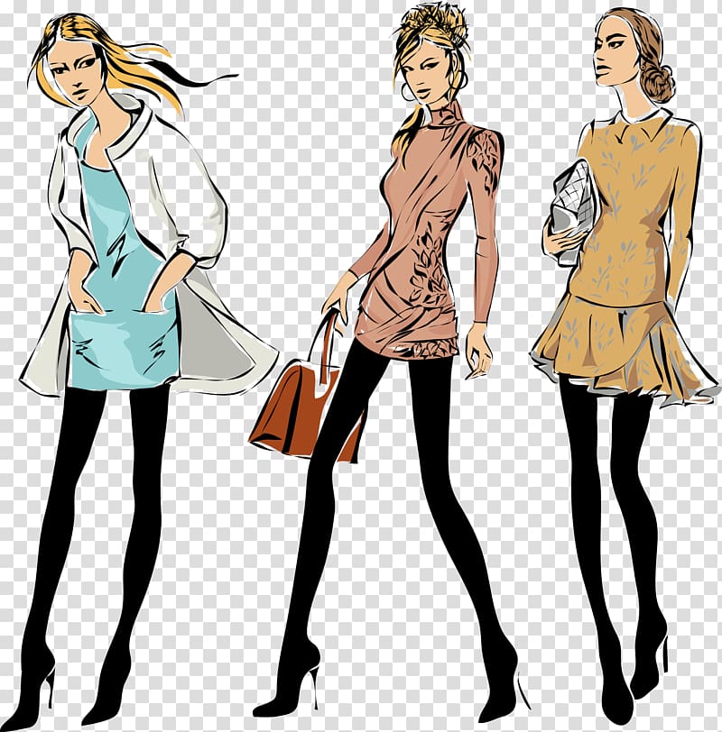 Cartoon Fashion Model Illustration, Personalized fashion women transparent background PNG clipart