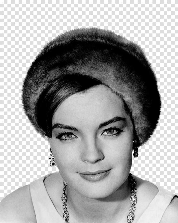 grayscale portrait of woman, Romy Schneider Fur Hat transparent background PNG clipart