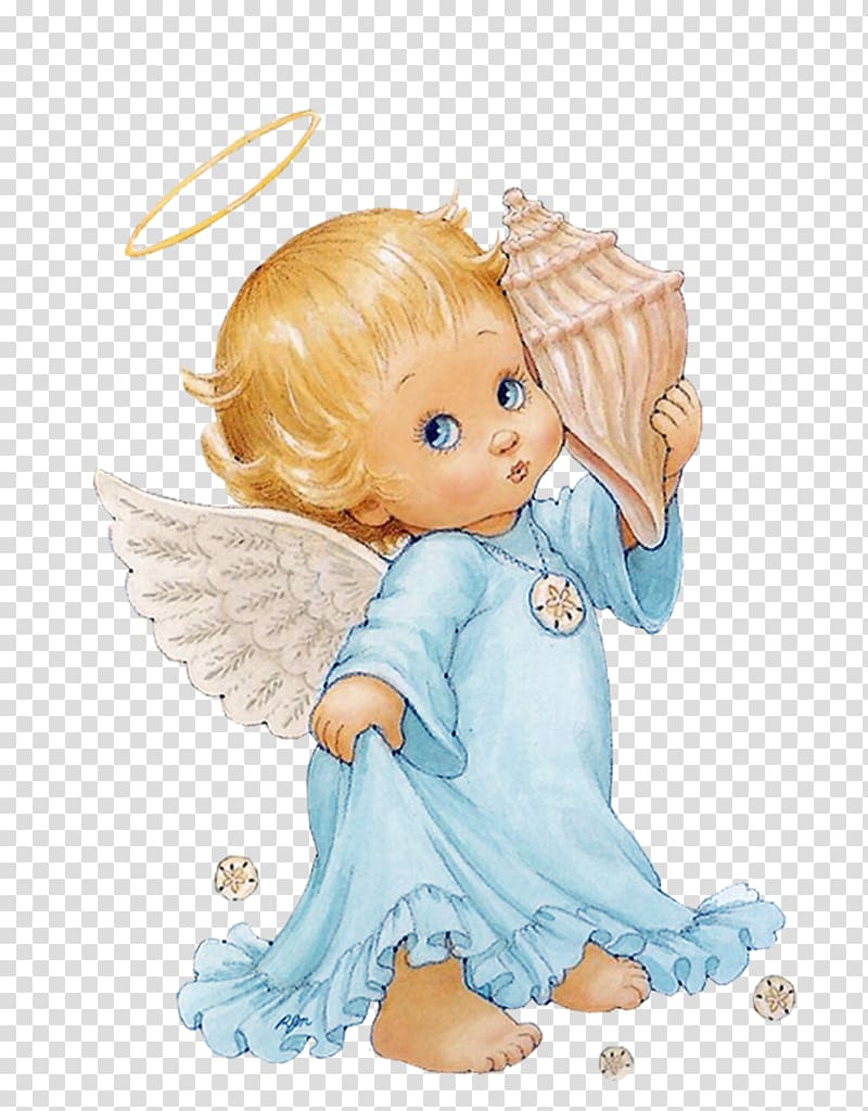 cherub standing holding sea shell artwork, Cherub Angel , angel transparent background PNG clipart