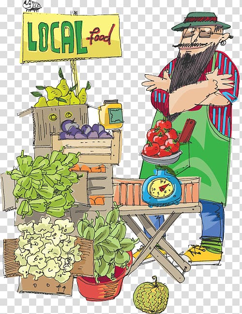 Cartoon Illustration, Men selling vegetables transparent background PNG clipart