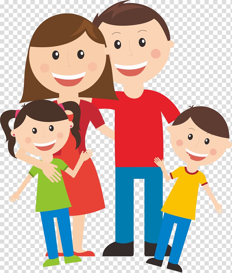 Illustration, Happy family of four transparent background PNG clipart