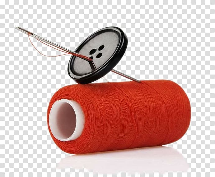red thread roll, Sewing needle Button , Red sewing needle transparent background PNG clipart