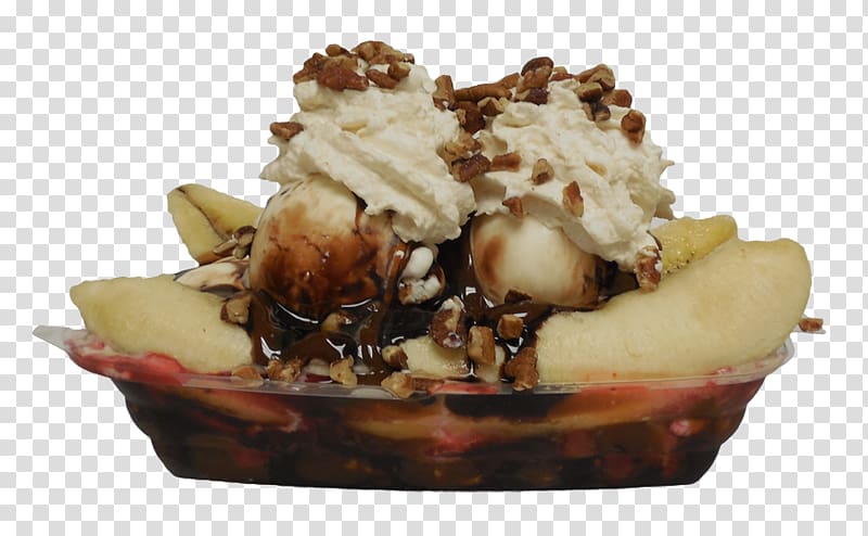 Sundae Banana split Ice cream Chocolate brownie Babcock Hall Dairy Store, Banana cream transparent background PNG clipart