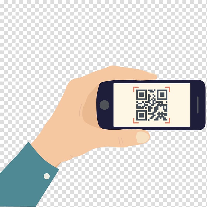 QR code illustration, Template Mobile phone QR code, creative hand phone transparent background PNG clipart