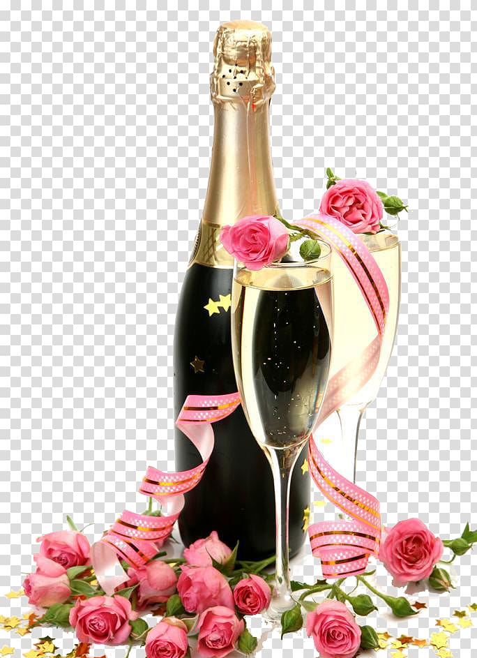 of champagne flute beside sparkling wine bottle, Champagne Wine Wedding invitation, wine transparent background PNG clipart