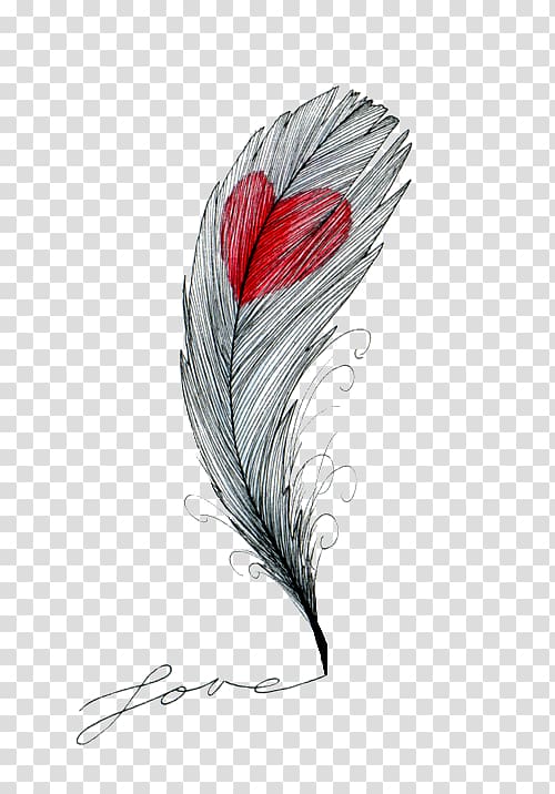 Drawing Feather Heart Sketch, feather transparent background PNG clipart