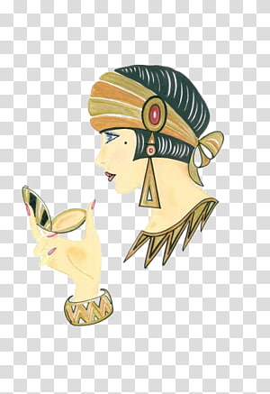 Art Deco Prints Printmaking Illustration, Ethnic woman transparent background PNG clipart thumbnail