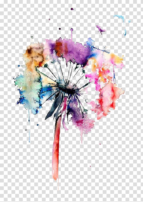 color splatter illustration, Watercolor painting Drawing Art, Dandelion transparent background PNG clipart