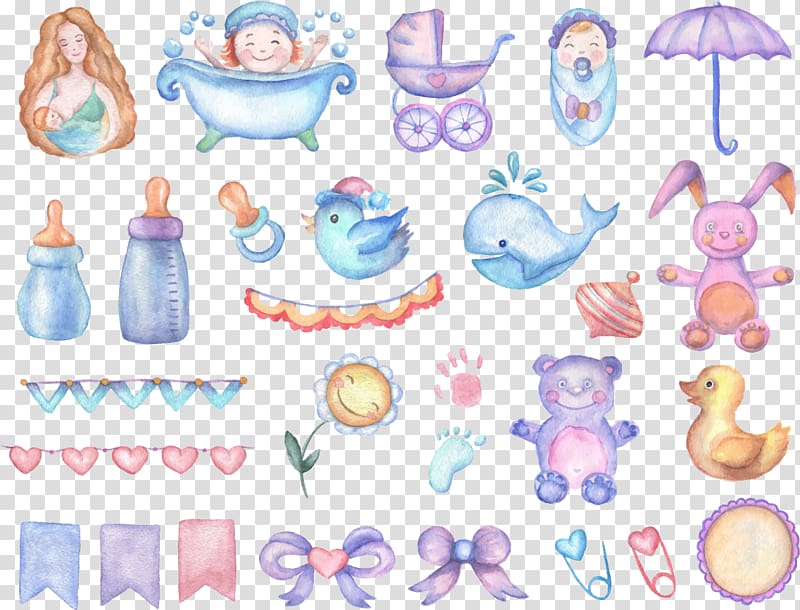 purple umbrella , Watercolor painting Baby shower Drawing Infant, Baby cartoon watercolor painted element transparent background PNG clipart