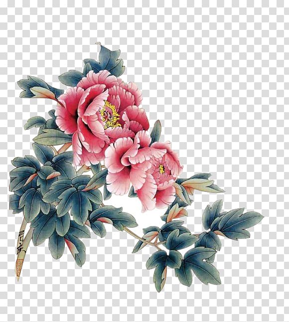China Chinoiserie Gongbi Ink wash painting, Peony transparent background PNG clipart